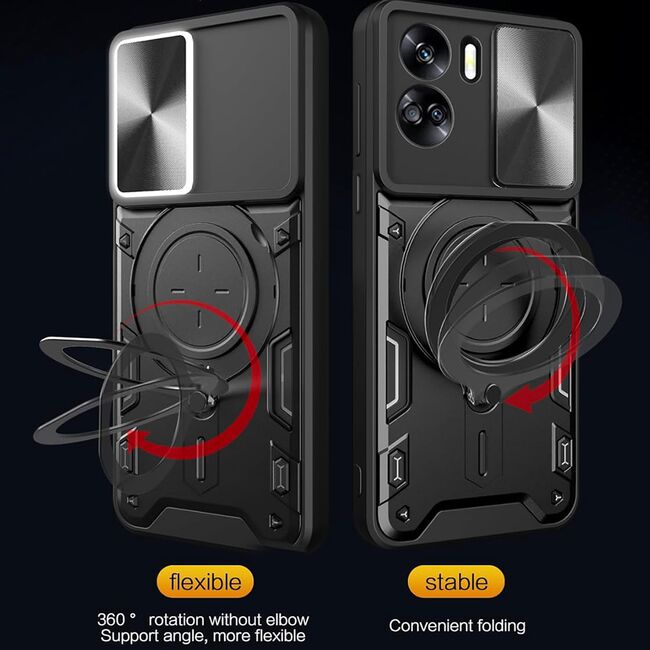 Husa pentru Honor 90 Lite cu protecție pentru cameră și suport magnetic integrat Ring Shockproof, negru