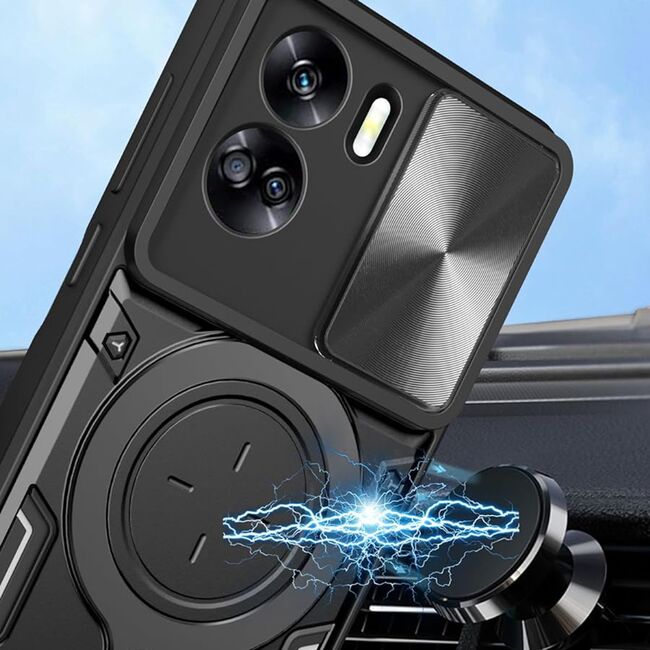 Husa pentru Honor 90 Lite cu protecție pentru cameră și suport magnetic integrat Ring Shockproof, negru