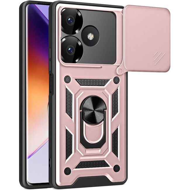 Husa pentru Xiaomi Redmi 13 cu inel Ring Armor Kickstand Tough, protectie camera, rose gold