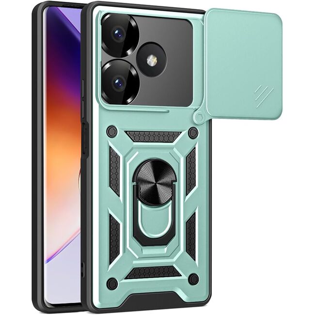 Husa pentru Xiaomi Redmi 13 cu inel Ring Armor Kickstand Tough, protectie camera, verde