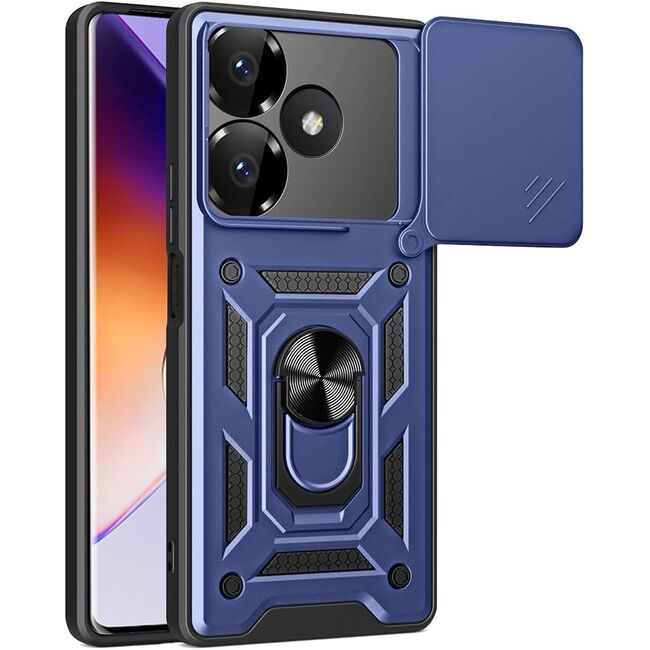Husa pentru Xiaomi Redmi 13 cu inel Ring Armor Kickstand Tough, protectie camera, navy blue
