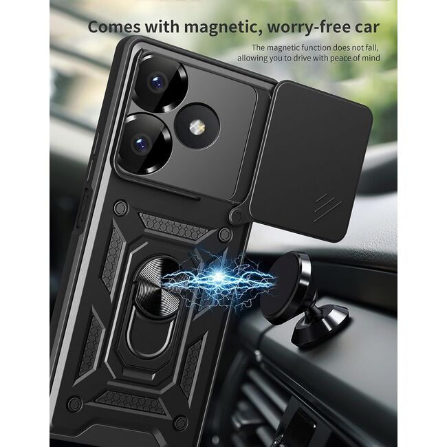 Husa pentru Xiaomi Redmi 13 cu inel Ring Armor Kickstand Tough, protectie camera, verde