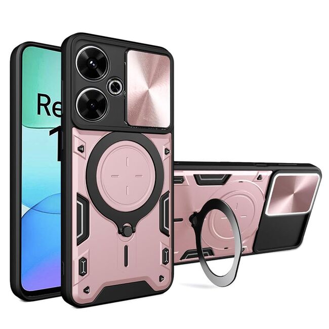 Husa pentru Xiaomi Redmi 13 cu protecție pentru cameră și suport magnetic integrat Ring Shockproof, rose gold