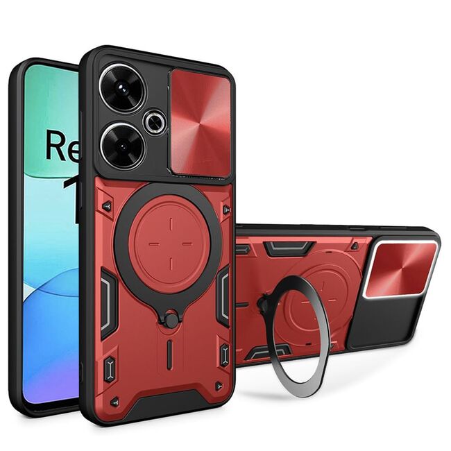 Husa pentru Xiaomi Redmi 13 cu protecție pentru cameră și suport magnetic integrat Ring Shockproof, rosu