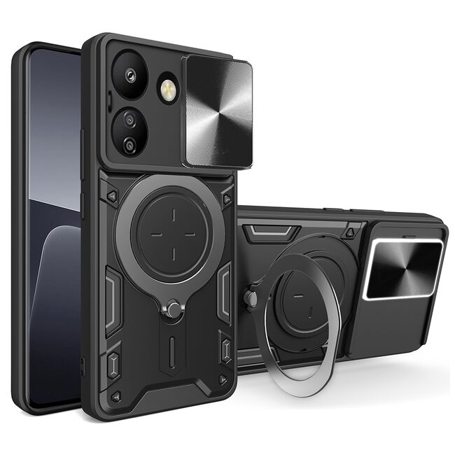 Husa pentru Xiaomi Redmi 13C 4G cu protecție pentru cameră și suport magnetic integrat Ring Shockproof, negru