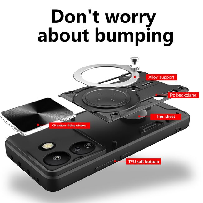 Husa pentru Xiaomi Redmi 13C 4G cu protecție pentru cameră și suport magnetic integrat Ring Shockproof, rosu