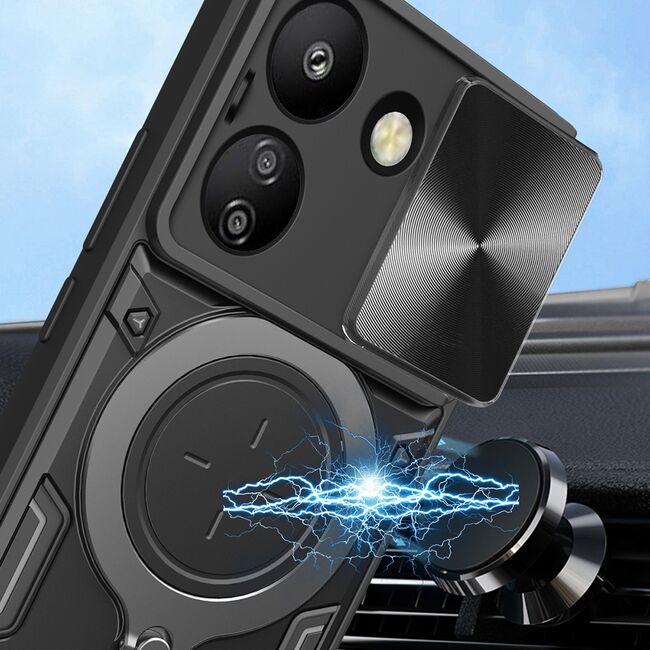 Husa pentru Xiaomi Redmi 13C 4G cu protecție pentru cameră și suport magnetic integrat Ring Shockproof, rosu
