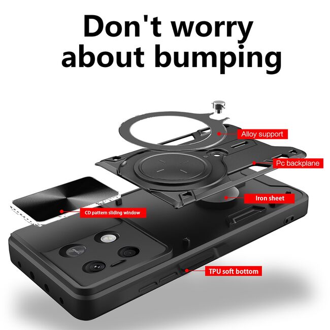 Husa pentru Xiaomi Redmi Note 13 4G cu protecție pentru cameră și suport magnetic integrat Ring Shockproof, albastru