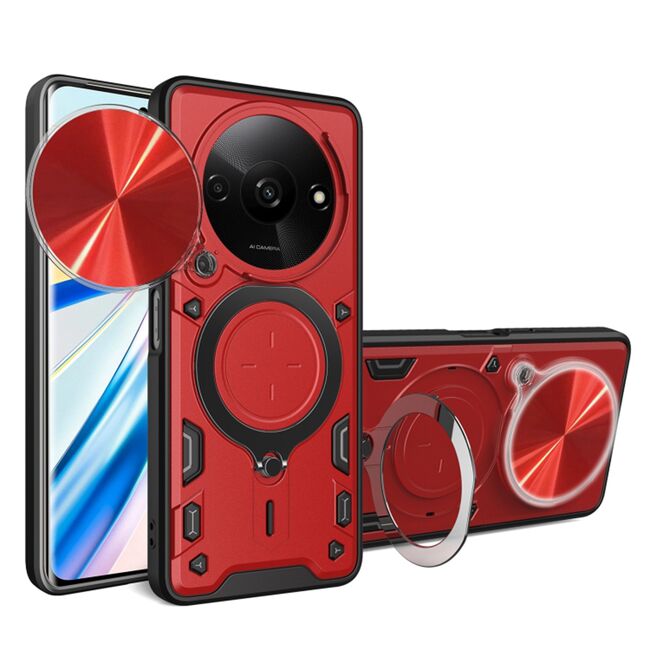 Husa pentru Xiaomi Redmi A3 cu protecție pentru cameră și suport magnetic integrat Ring Shockproof, rosu