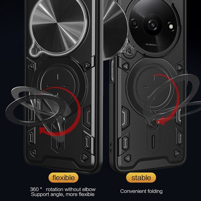 Husa pentru Xiaomi Redmi A3 cu protecție pentru cameră și suport magnetic integrat Ring Shockproof, rose gold