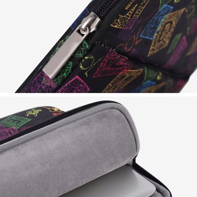 Husa pentru laptop 15-16 inch, eleganta si subtire, compartimente multiple, negru print