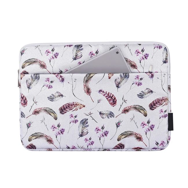 Husa pentru laptop 13-14 inch, eleganta si subtire, compartimente multiple, alb floral