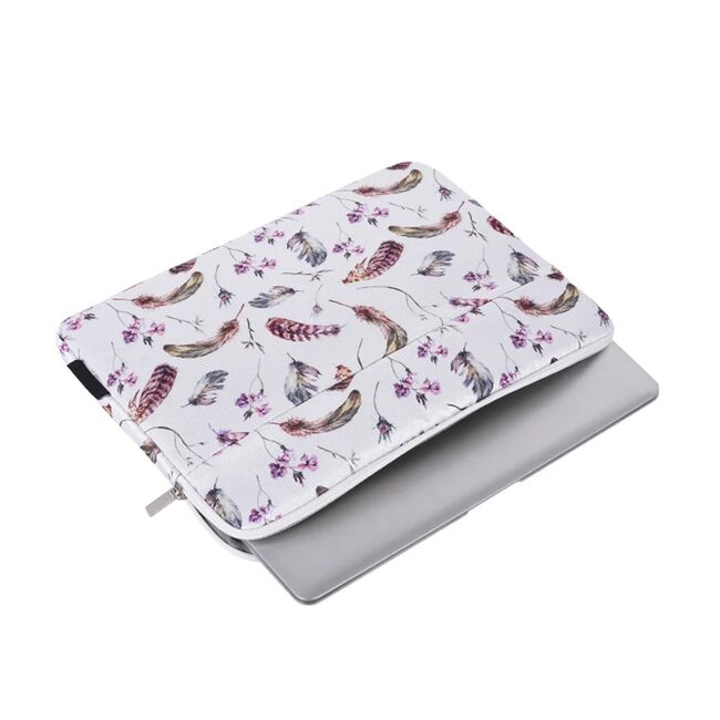 Husa pentru laptop 13-14 inch, eleganta si subtire, compartimente multiple, alb floral