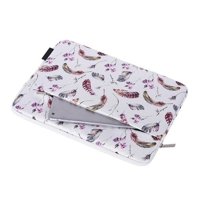 Husa pentru laptop 13-14 inch, eleganta si subtire, compartimente multiple, alb floral