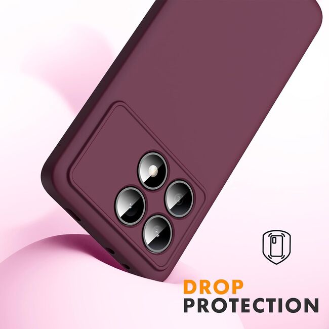 Husa pentru Poco X6 Pro Liquid Silicone, subțire, captusita cu microfibra, anti amprentă, protectie cameră foto, burgundy