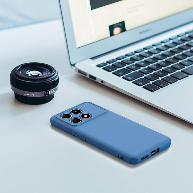Husa pentru Poco X6 Pro Liquid Silicone, subțire, captusita cu microfibra, anti amprentă, protectie cameră foto, albastru