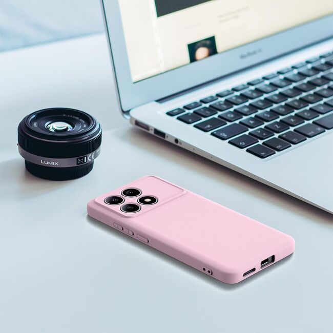 Husa pentru Poco X6 Pro Liquid Silicone, subțire, captusita cu microfibra, anti amprentă, protectie cameră foto, roz