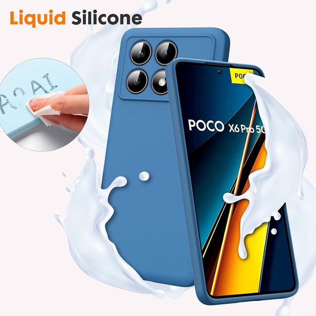 Husa pentru Poco X6 Pro Liquid Silicone, subțire, captusita cu microfibra, anti amprentă, protectie cameră foto, albastru