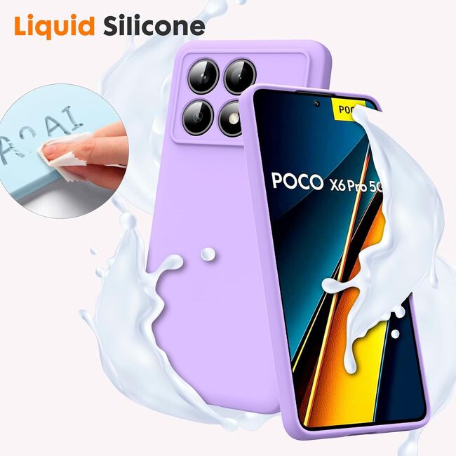 Husa pentru Poco X6 Pro Liquid Silicone, subțire, captusita cu microfibra, anti amprentă, protectie cameră foto, mov