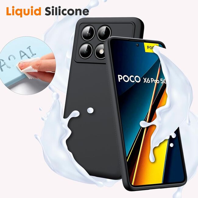 Husa pentru Poco X6 Pro Liquid Silicone, subțire, captusita cu microfibra, anti amprentă, protectie cameră foto, negru