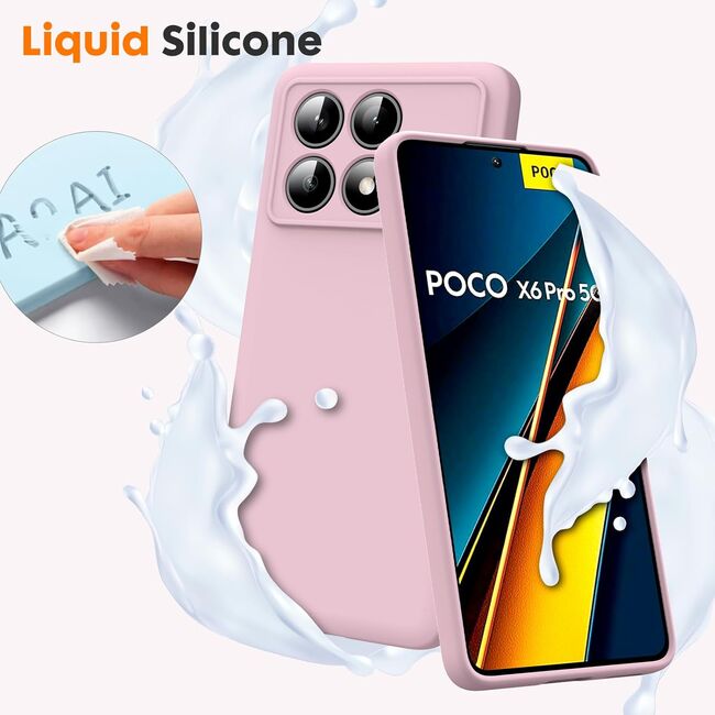 Husa pentru Poco X6 Pro Liquid Silicone, subțire, captusita cu microfibra, anti amprentă, protectie cameră foto, roz