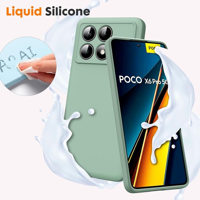 Husa pentru Poco X6 Pro Liquid Silicone, subțire, captusita cu microfibra, anti amprentă, protectie cameră foto, verde