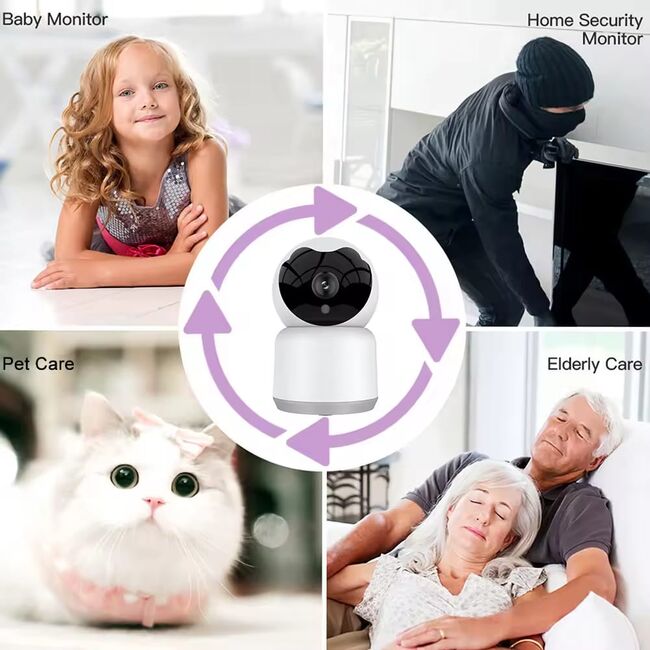 Baby Monitor Wireless FHD Multi-user, monitorizare video - audio bebelusi bidirectional cu monitorizare temperatura, cu aplicatie telefon, IR Night Vision, detectare sunete si miscare, Pan 355° Tilt 80°, 4 cantece de leagan, alb