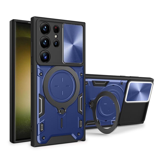 Husa pentru  Samsung Galaxy S23 Ultra 5G cu protecție pentru cameră și suport magnetic integrat Ring Shockproof, albastru