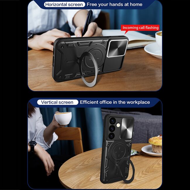 Husa pentru  Samsung Galaxy S24+ Plus cu protecție pentru cameră și suport magnetic integrat Ring Shockproof, rose gold