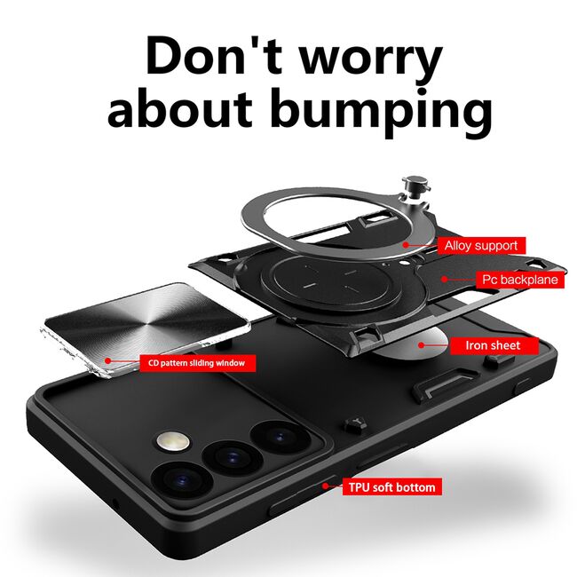 Husa pentru  Samsung Galaxy S24+ Plus cu protecție pentru cameră și suport magnetic integrat Ring Shockproof, rose gold