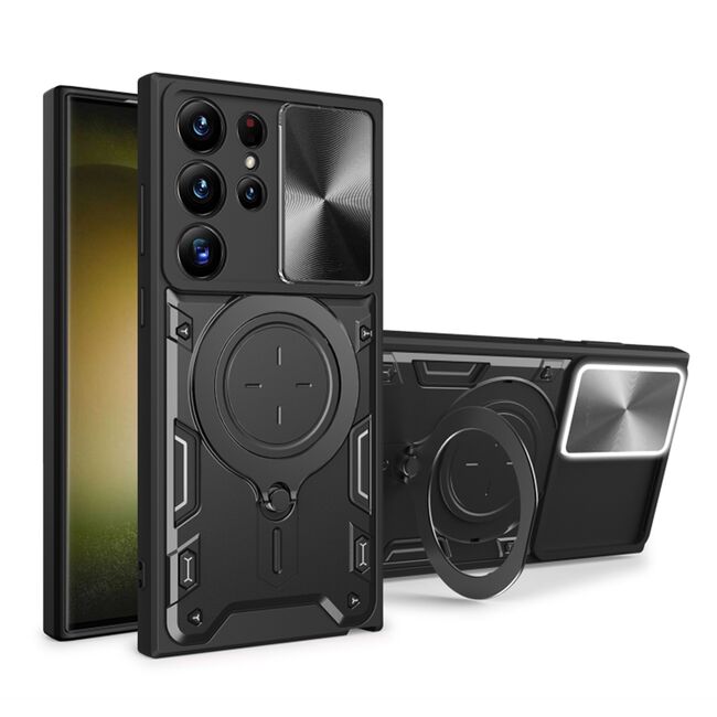 Husa pentru  Samsung Galaxy S24 Ultra cu protecție pentru cameră și suport magnetic integrat Ring Shockproof, negru