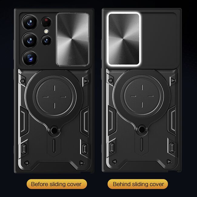 Husa pentru  Samsung Galaxy S24 Ultra cu protecție pentru cameră și suport magnetic integrat Ring Shockproof, negru