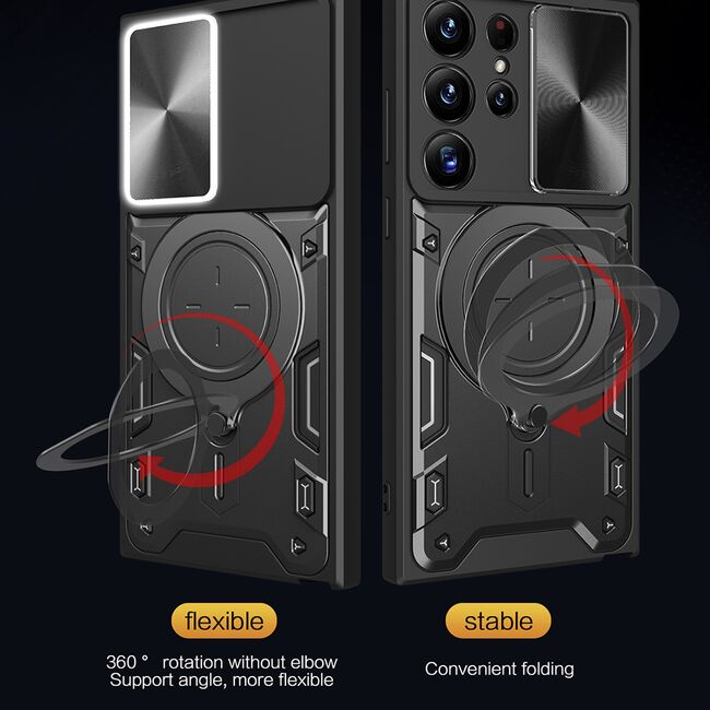 Husa pentru  Samsung Galaxy S24 Ultra cu protecție pentru cameră și suport magnetic integrat Ring Shockproof, negru