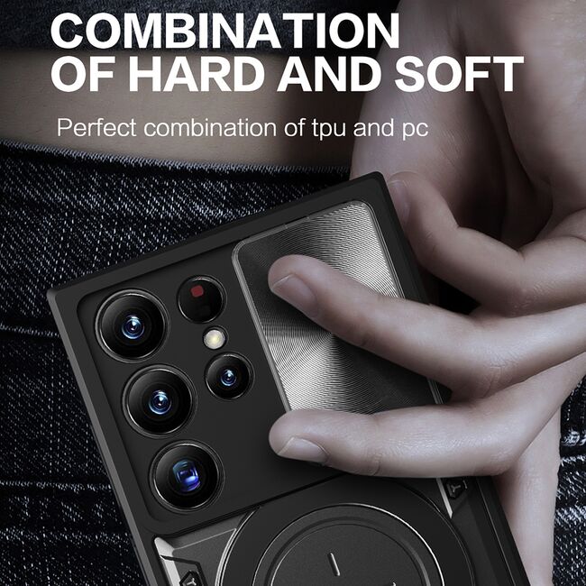 Husa pentru  Samsung Galaxy S24 Ultra cu protecție pentru cameră și suport magnetic integrat Ring Shockproof, negru