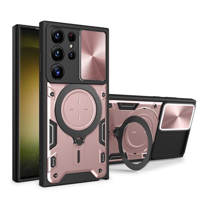 Husa pentru  Samsung Galaxy S24 Ultra cu protecție pentru cameră și suport magnetic integrat Ring Shockproof, rose gold