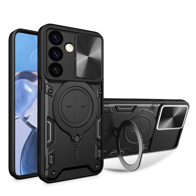 Husa pentru  Samsung Galaxy S24 cu protecție pentru cameră și suport magnetic integrat Ring Shockproof, negru