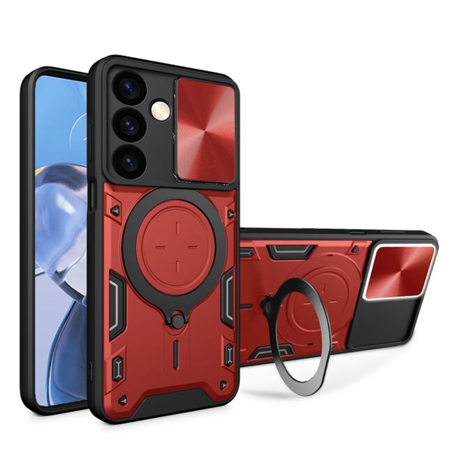 Husa pentru  Samsung Galaxy S24 cu protecție pentru cameră și suport magnetic integrat Ring Shockproof, rosu