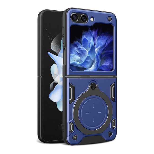 Husa pentru  Samsung Galaxy Z Flip 5 cu protecție pentru cameră și suport magnetic integrat Ring Shockproof, albastru