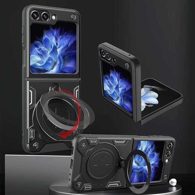 Husa pentru  Samsung Galaxy Z Flip 5 cu protecție pentru cameră și suport magnetic integrat Ring Shockproof, rose gold