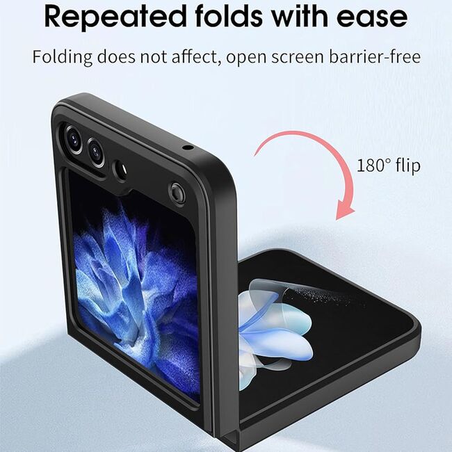 Husa pentru  Samsung Galaxy Z Flip 5 cu protecție pentru cameră și suport magnetic integrat Ring Shockproof, rose gold