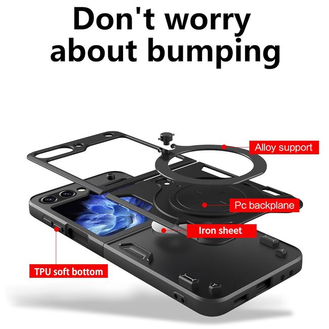 Husa pentru  Samsung Galaxy Z Flip 5 cu protecție pentru cameră și suport magnetic integrat Ring Shockproof, rose gold