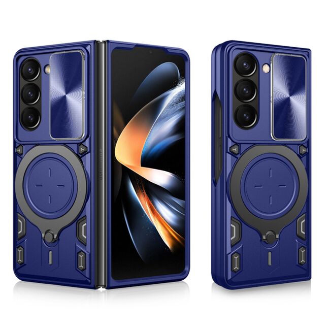 Husa pentru  Samsung Galaxy Z Fold 5 cu protecție pentru cameră și suport magnetic integrat Ring Shockproof, albastru