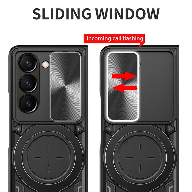 Husa pentru  Samsung Galaxy Z Fold 5 cu protecție pentru cameră și suport magnetic integrat Ring Shockproof, albastru