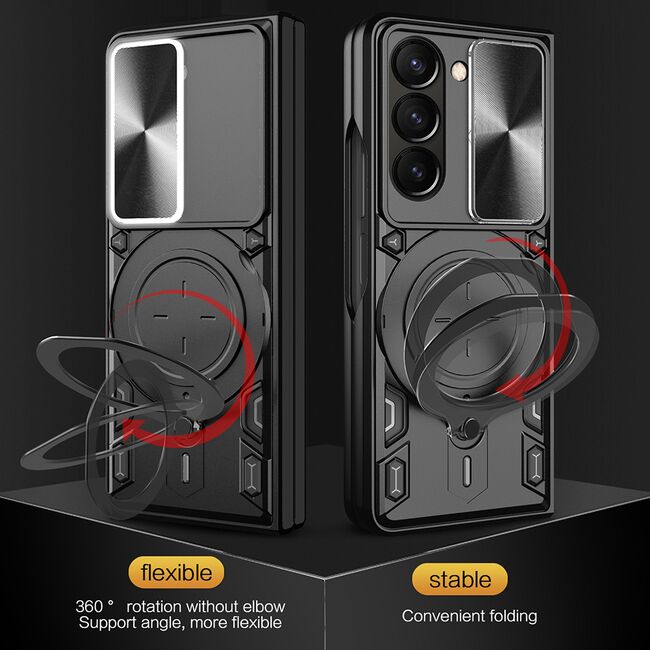 Husa pentru  Samsung Galaxy Z Fold 5 cu protecție pentru cameră și suport magnetic integrat Ring Shockproof, albastru