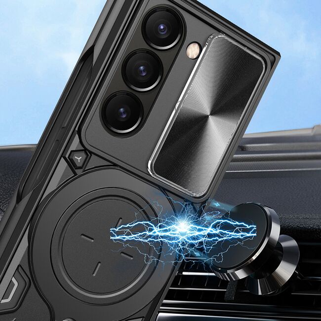 Husa pentru  Samsung Galaxy Z Fold 5 cu protecție pentru cameră și suport magnetic integrat Ring Shockproof, rosu