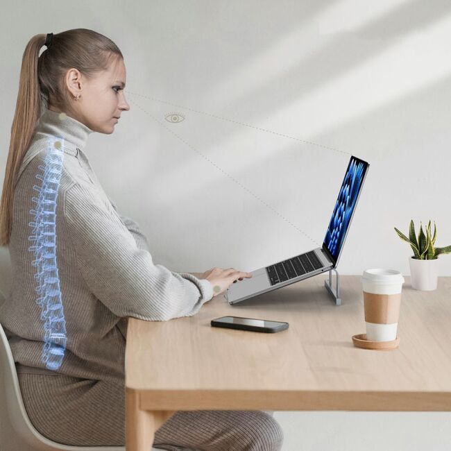 Suport Ergonomic Reglabil ULS100 din Aluminiu – Stand Laptop Universal până la 16", Design Pliabil, Răcire Eficientă, Antiderapant, gri inchis