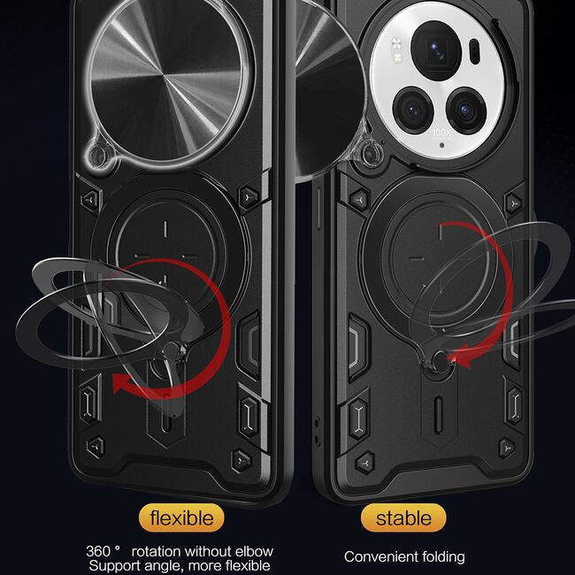 Husa pentru Honor Magic 6 Pro cu protecție pentru cameră și suport magnetic integrat Ring Shockproof, negru