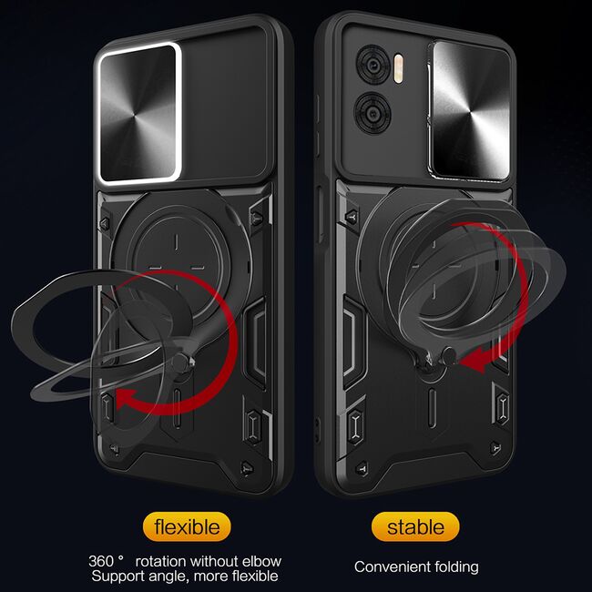 Husa pentru Motorola Moto G85 cu protecție pentru cameră și suport magnetic integrat Ring Shockproof, albastru