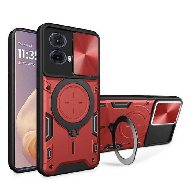 Husa pentru Motorola Moto G85 cu protecție pentru cameră și suport magnetic integrat Ring Shockproof, rosu