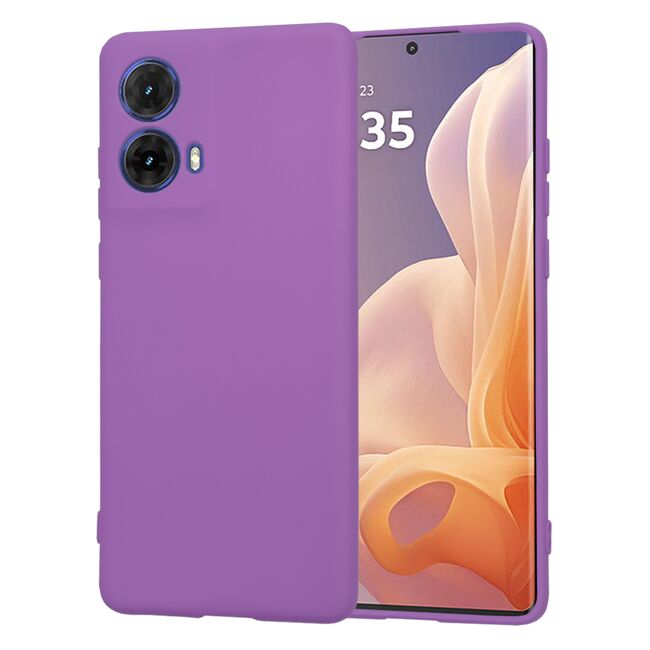 Husa pentru Motorola Moto G85 Liquid Silicone, subțire, captusita cu microfibra, anti amprentă, protectie cameră foto, mov inchis